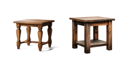 Rustic Wooden Tables: A charming pair of vintage wooden tables showcasing the warmth and character of natural wood, perfect for adding a touch of rustic elegance to any interior space.
