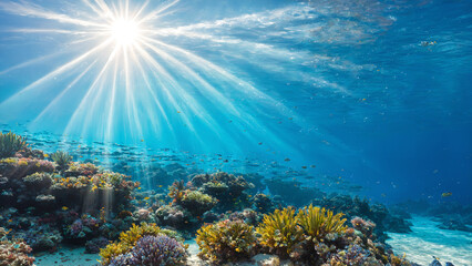 Shimmering Sun Rays Over a Coral Reef
