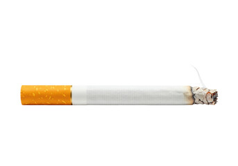 Isolated lit cigarette with smoke, on a neutral background, a smoking hazard for health