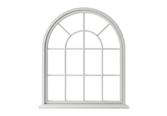 Isolated arched window frame for construction in square or rectangular shape, interior view