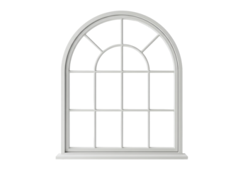 Isolated arched window frame for construction in square or rectangular shape, interior view