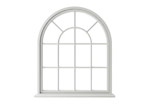 Isolated arched window frame for construction in square or rectangular shape, interior view