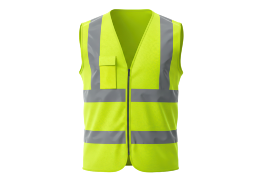 Isolated neon yellow safety vest with reflective stripes for construction worker gear - Powered by Adobe