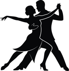 Elegant couple dancing tango silhouette