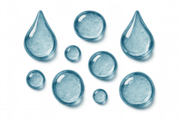 Set of realistic transparent water drops of various sizes, perfect for refreshing designs and projects related to purity and nature