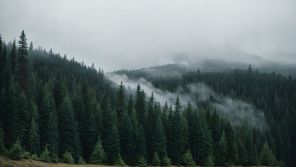 Misty Pine Forest on a Moody Day
