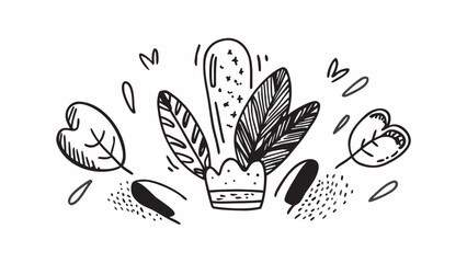 Obraz premium Hand drawn floral elements doodle leaves