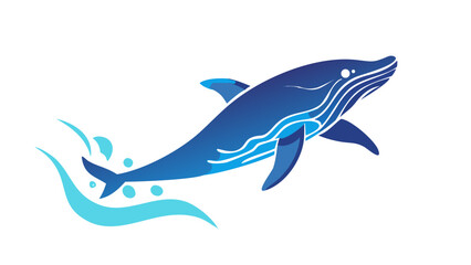 Majestic blue whale breaching with stylized waves ocean