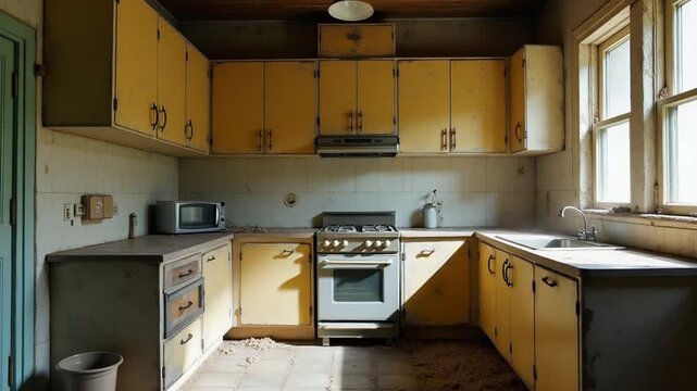 old kitchen of abandoned house