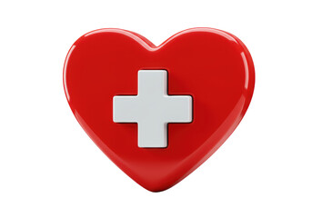 Obraz premium Isolated shiny red heart with white cross symbol for medicine, healthcare, insurance, and charity