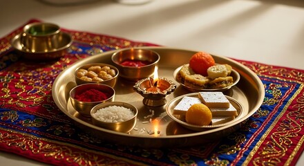 Puja Thali with Sweets, Rice and Powder