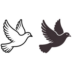 Fototapeta premium Two doves in flight one outlined and one solid color illustration art on transparent background