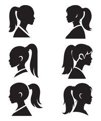 Silhouette Women Ponytail Hairstyles Vector Fashion Illustration.