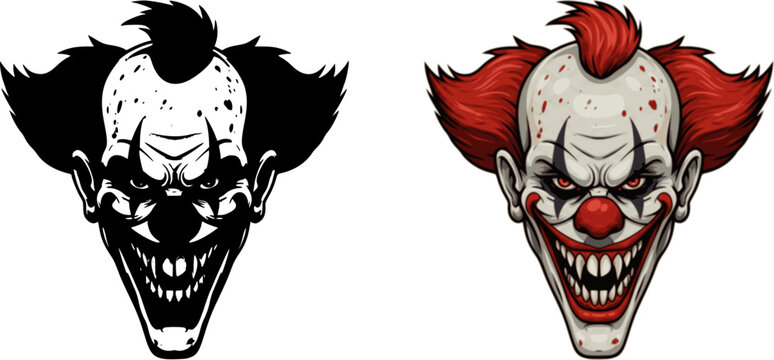set of Scary clown head, evil clown halloween, Vector illustration, SVG
