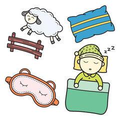Sleeping Vector Bundle – Goat Jumping Fence, Boy Sleeping, Pillow, Sleep Mask