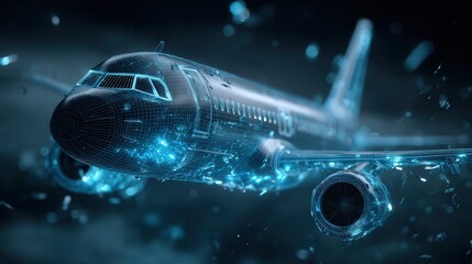 Futuristic Passenger Jet in 3D Hologram Style