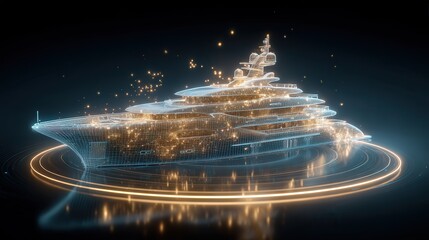 Luxury Mega Yacht Rendered as 3D Hologram