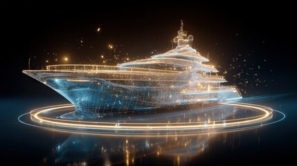 Luxury Mega Yacht Rendered as 3D Hologram