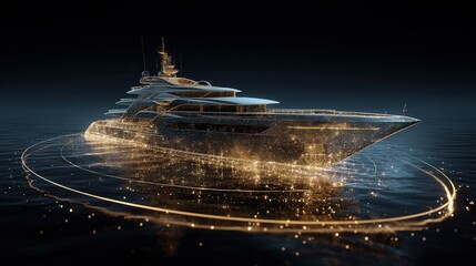 Luxury Mega Yacht Rendered as 3D Hologram