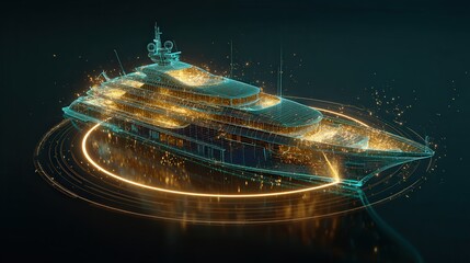 Luxury Mega Yacht Rendered as 3D Hologram