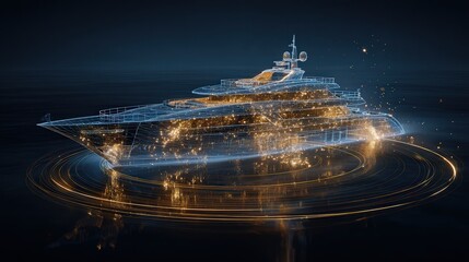 Luxury Mega Yacht Rendered as 3D Hologram