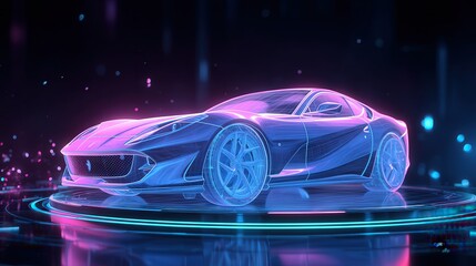 Futuristic Sports Car as a 3D Hologram