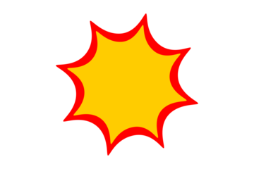 Yellow abstract starburst shape with red outline for sale badge, sticker, poster design, highlight element, and decorative graphic