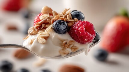 Close-Up of Berry Yogurt Parfait with Granola