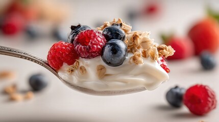 Close-Up of Berry Yogurt Parfait with Granola