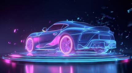 Futuristic Sports Car as a 3D Hologram