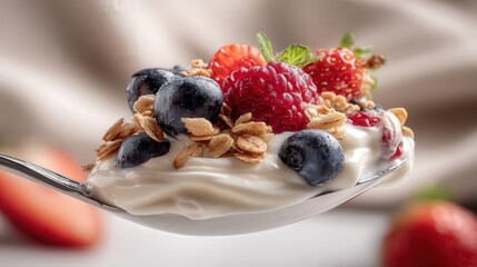 Close-Up of Berry Yogurt Parfait with Granola