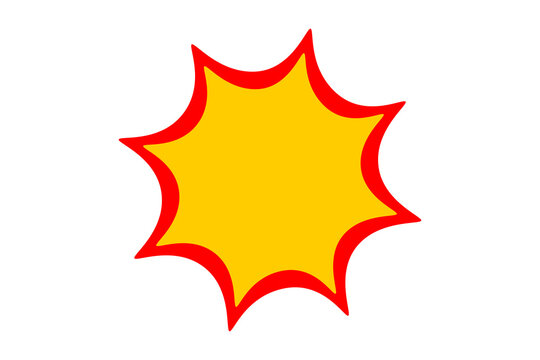 Yellow abstract starburst shape with red outline for sale badge, sticker, poster design, highlight element, and decorative graphic