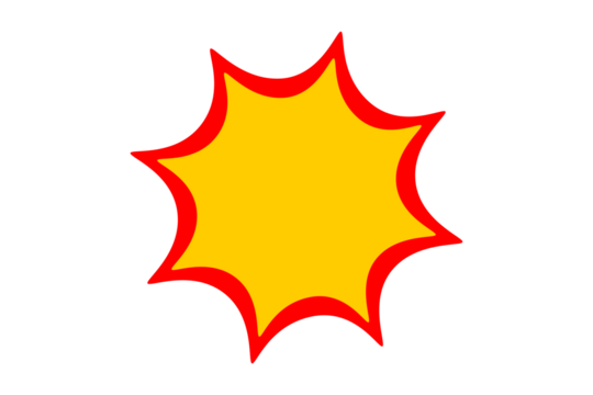 Yellow abstract starburst shape with red outline for sale badge, sticker, poster design, highlight element, and decorative graphic