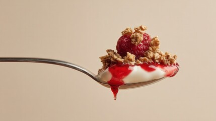 Close-Up of Berry Yogurt Parfait with Granola