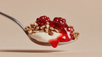 Close-Up of Berry Yogurt Parfait with Granola