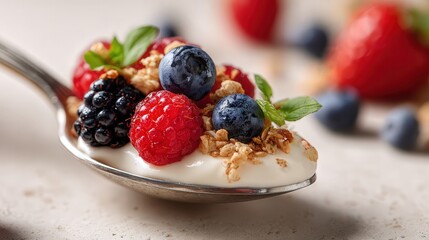 Close-Up of Berry Yogurt Parfait with Granola