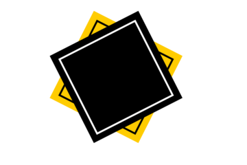Black square geometric frame with yellow layered background for abstract labels, branding accents, modern posters, web graphics, and design templates