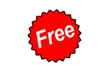 Red starburst badge with free text for sale promotions, discount labels, marketing offers, banners, and advertising design elements