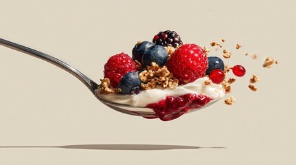 Close-Up of Berry Yogurt Parfait with Granola