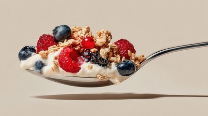 Close-Up of Berry Yogurt Parfait with Granola