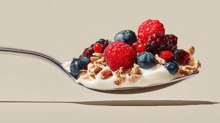 Close-Up of Berry Yogurt Parfait with Granola