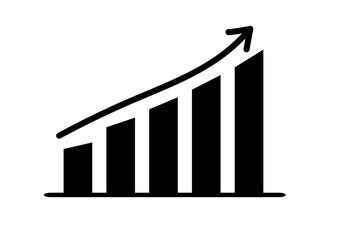 Black bar chart growth icon with upward arrow for business success, finance analytics, progress report, data presentation, and startup growth design