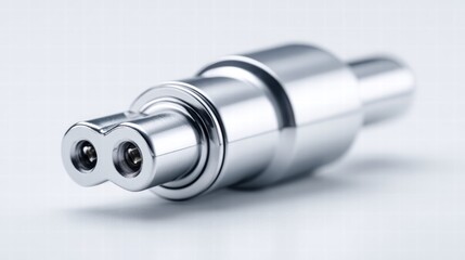 A detailed chrome connector with a smooth, reflective surface, perfect for industrial designs.