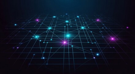 Abstract Futuristic Network Connections Glowing Nodes.