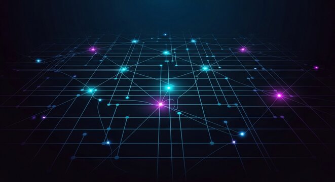 Abstract Futuristic Network Connections Glowing Nodes. - Powered by Adobe