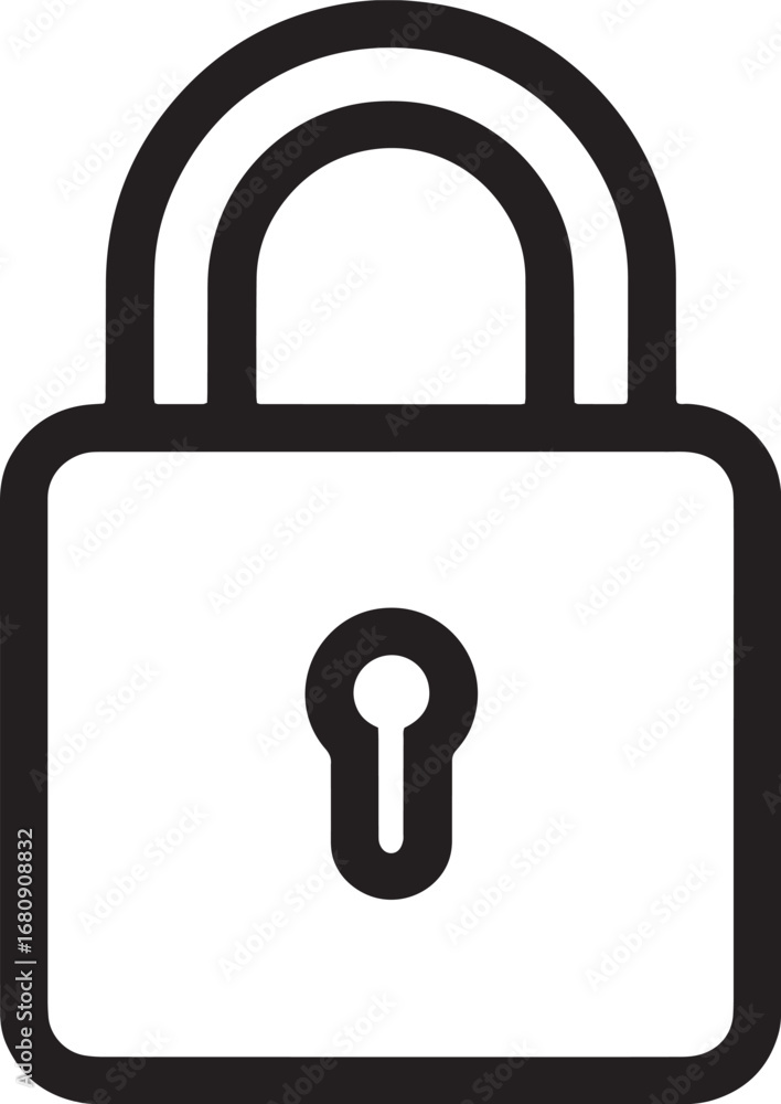 Poster simple linear lock icon symbolizing security protection and privacy in digital systems silhouette