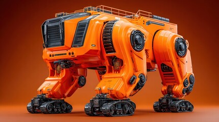 Fototapeta premium A striking 3d render of an orange robotic machine with a unique design and futuristic elements.