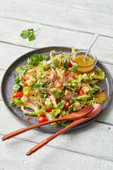 Tofu salad with mustard dressing and cherry tomatoes