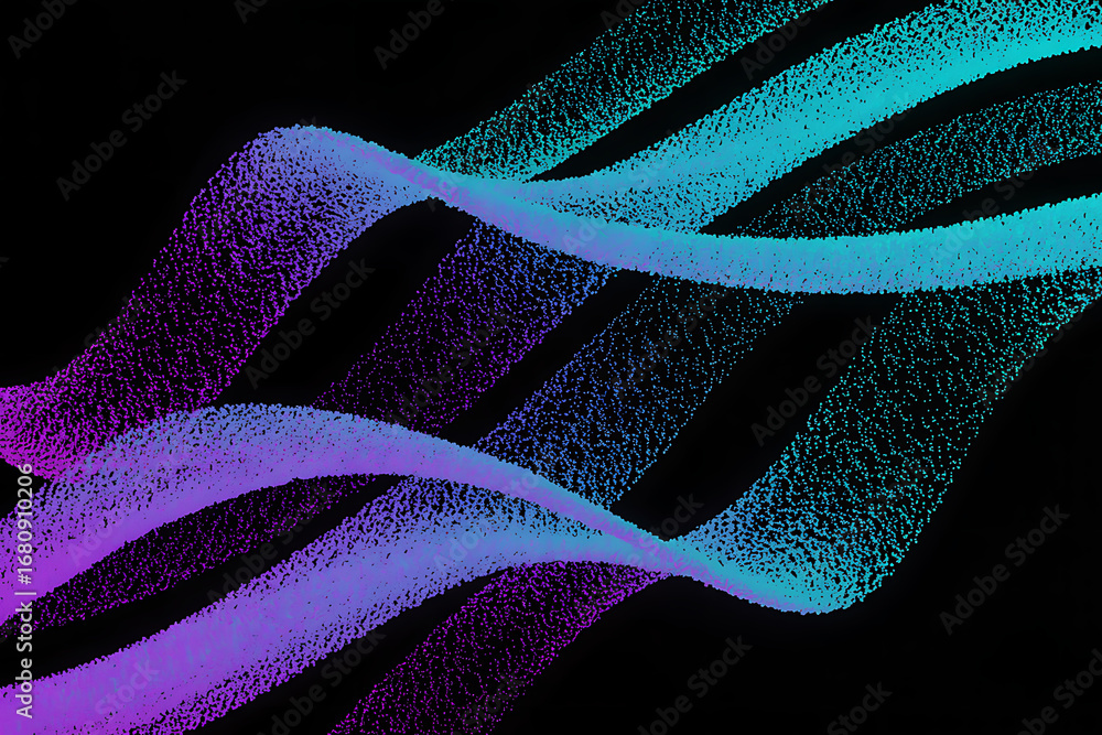 Poster abstract streams of glowing particles flowing in neon colors creating futuristic waves background fo
