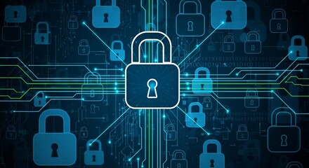 Digital Network Security Padlock Protection for Data and Privacy.